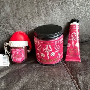 NWT Bath & Body Works Candy Cane Candle, Hand Sani, & Lotion Set